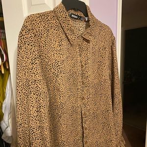 Missguided Stone Dalmatian Print Frill Cuff Sleeve Shirt Dress